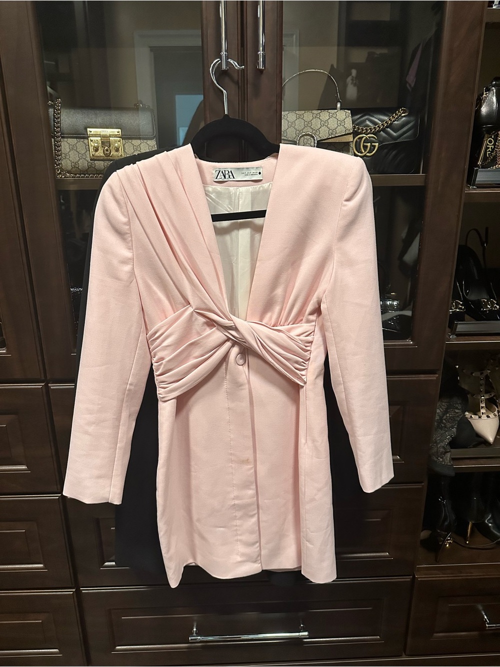 Zara Light Pink Knot-Front Blazer